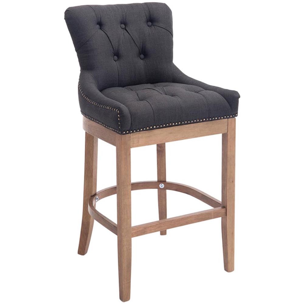 Sgabello Legno Lakewood Antico-Chiaro - Sgabello Alto Vintage in Tessuto - Sedia Bar Chesterfield con Poggiapiedi Alt. 74 cm Grigio Scuro - Foto 1