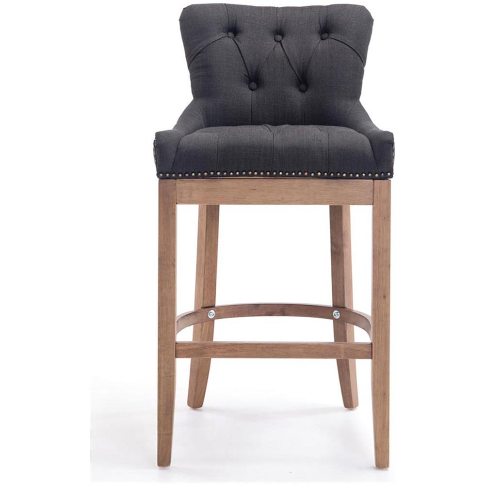 Sgabello Legno Lakewood Antico-Chiaro - Sgabello Alto Vintage in Tessuto - Sedia Bar Chesterfield con Poggiapiedi Alt. 74 cm Grigio Scuro - Foto 2