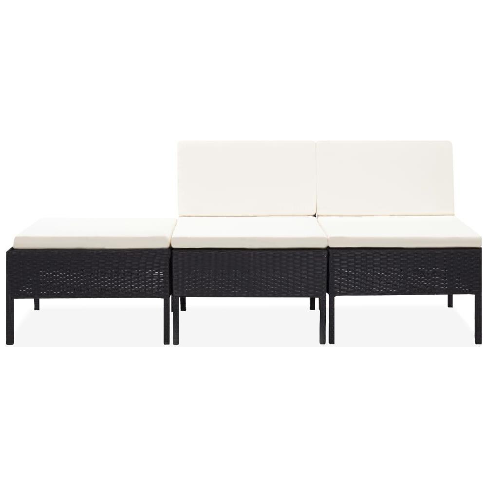 Set Divani Da Giardino 3 Pz Con Cuscini In Polyrattan Nero - Foto 2