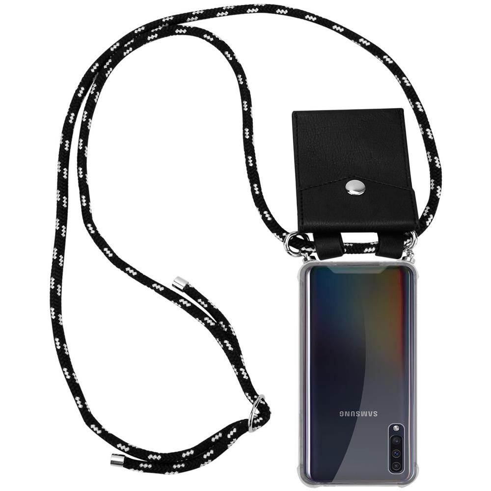 Catena Di Telefoni Cellulari Compatibile Con Samsung Galaxy A30s In Nero Argento - Coperchio Protettivo In Silicone Con Anelli D'argento, Cinturino In Corda E Custodia Staccabile - Foto 1