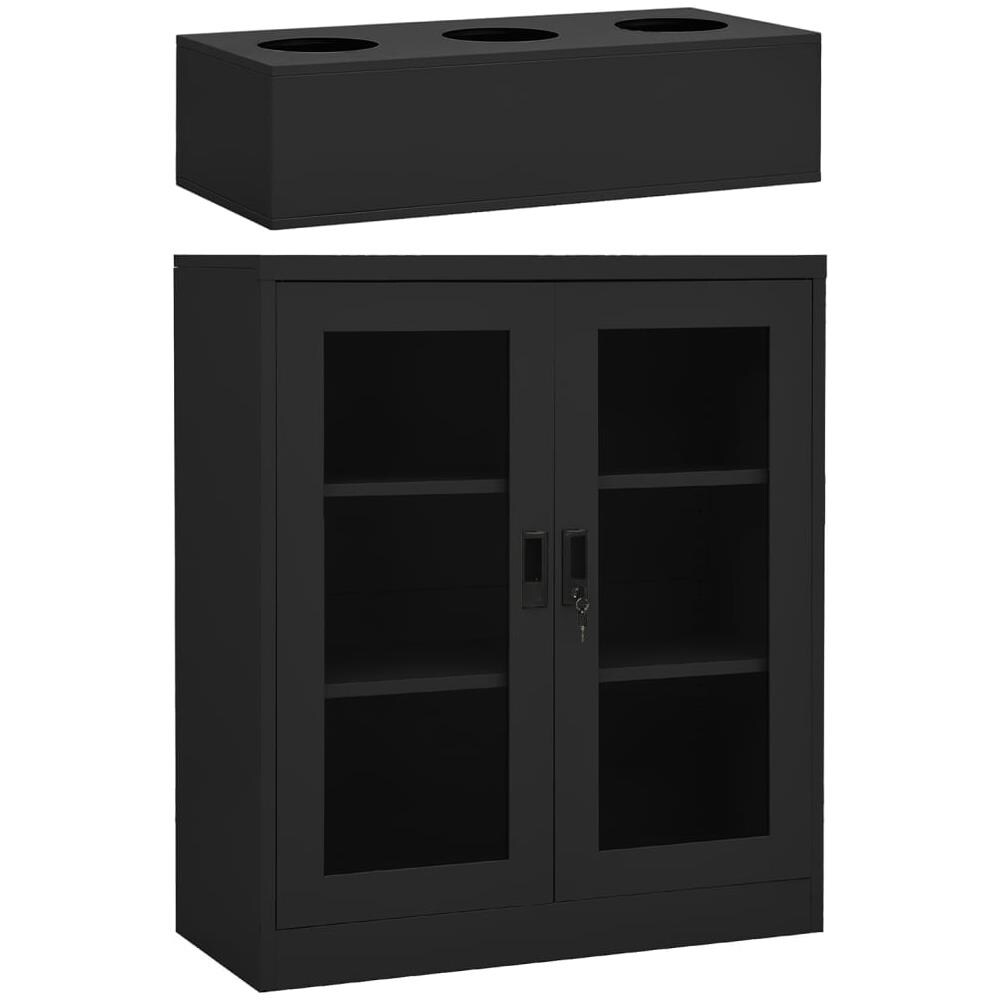 Armadio Ufficio Con Fioriera Antracite 90x40x128 Cm In Acciaio - Foto 1