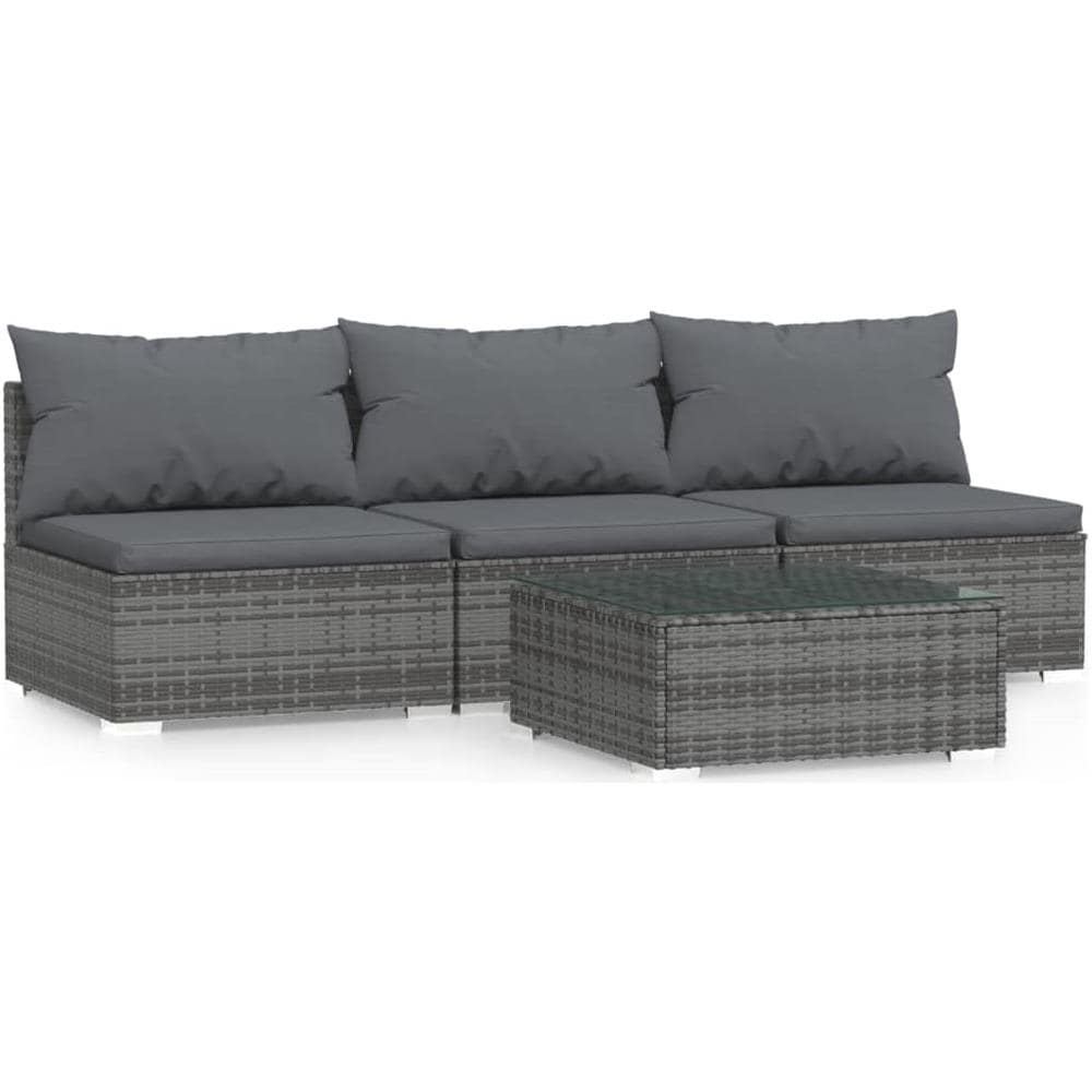 Set Divani Da Giardino 4 Pz Con Cuscini In Polyrattan Grigio - Foto 1