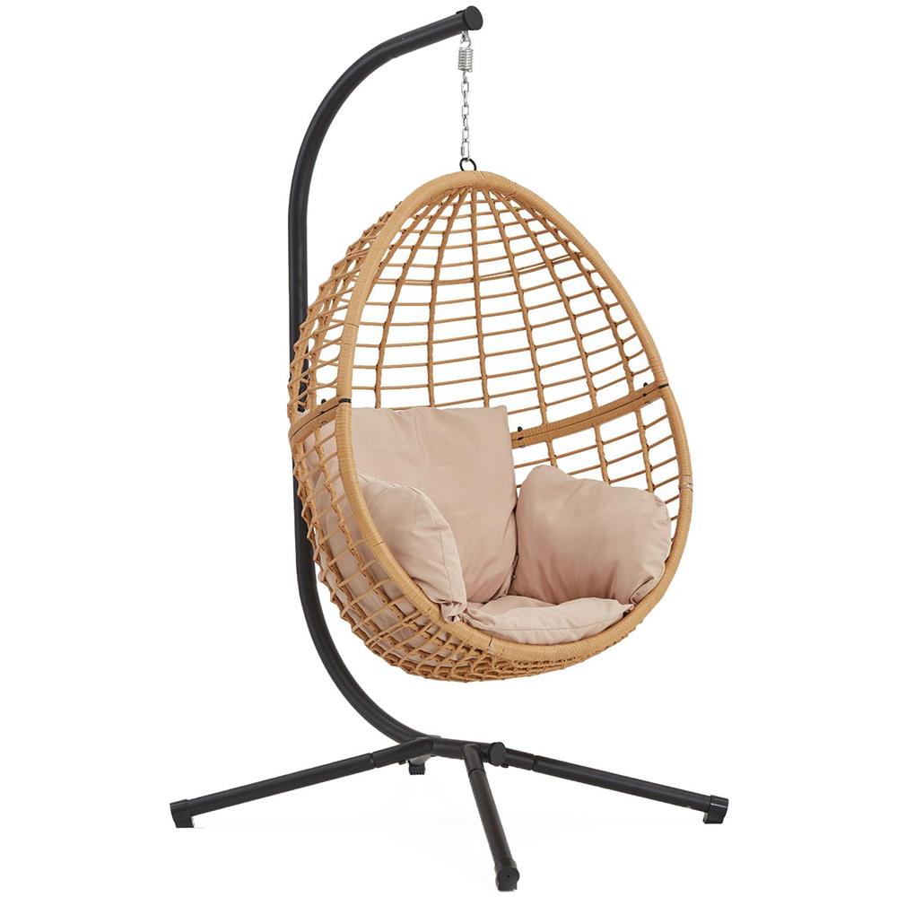 Sedia Sospesa In Resina Intrecciata Beige E Nera Auroa - Foto 1