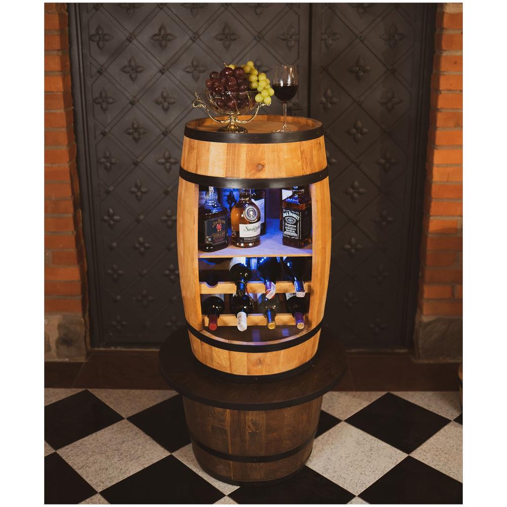 Scaffale Per Vino Con Luci A Led Rgb, Cantinetta In Legno, Barile In Legno, Da 80 Cm Di Altezza, Botte Di Vino, Scaffale Per Bottiglie Di Alcol, Portabottiglie In Legno (rovere) - Foto 3