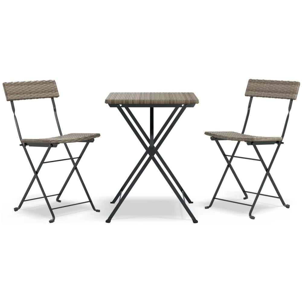 Set Pieghevole Da Bistrò 3 Pz Grigio In Polyrattan - Foto 2