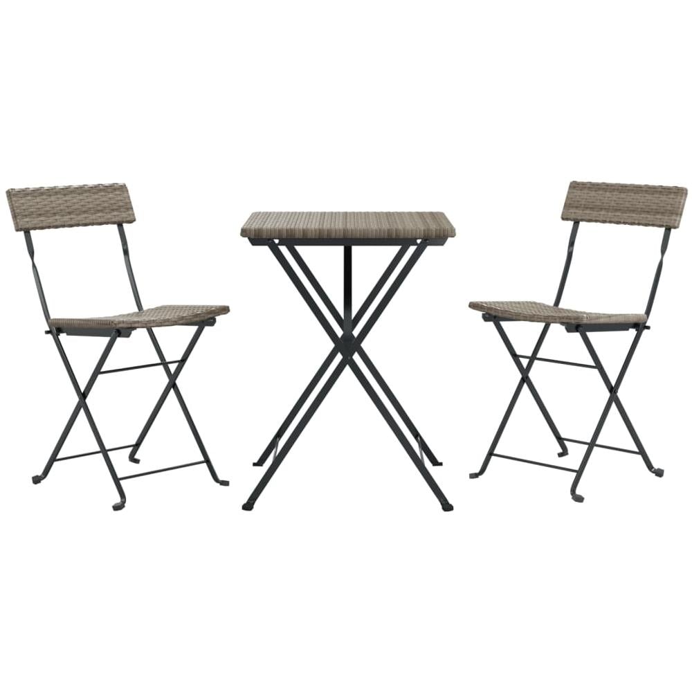 Set Pieghevole Da Bistrò 3 Pz Grigio In Polyrattan - Foto 3