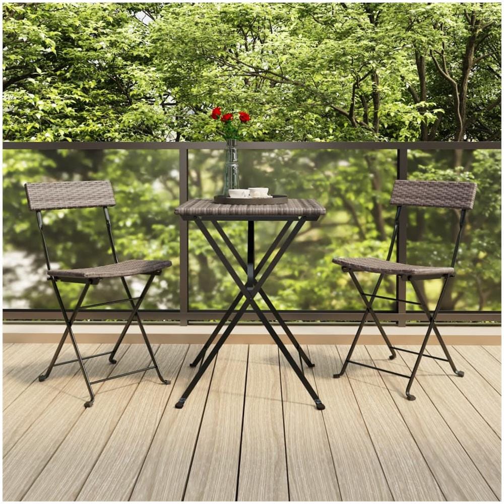 Set Pieghevole Da Bistrò 3 Pz Grigio In Polyrattan - Foto 1