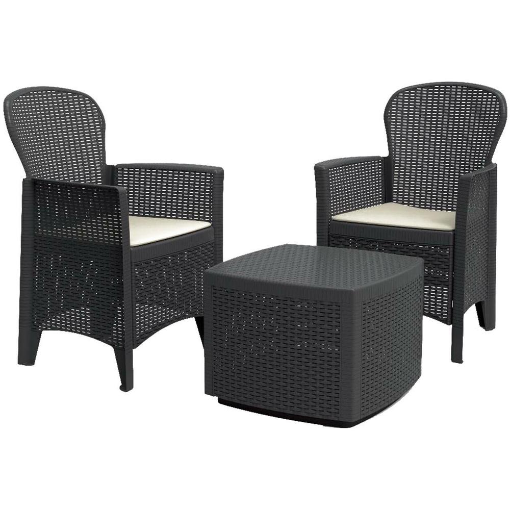 Set Salotto Da Esterno Napoli, Set Da Giardino Con 2 Poltrone Ed 1 Tavolino Contenitore, Salottino Effetto Rattan, 100% Made In Italy, Antracite - Foto 2