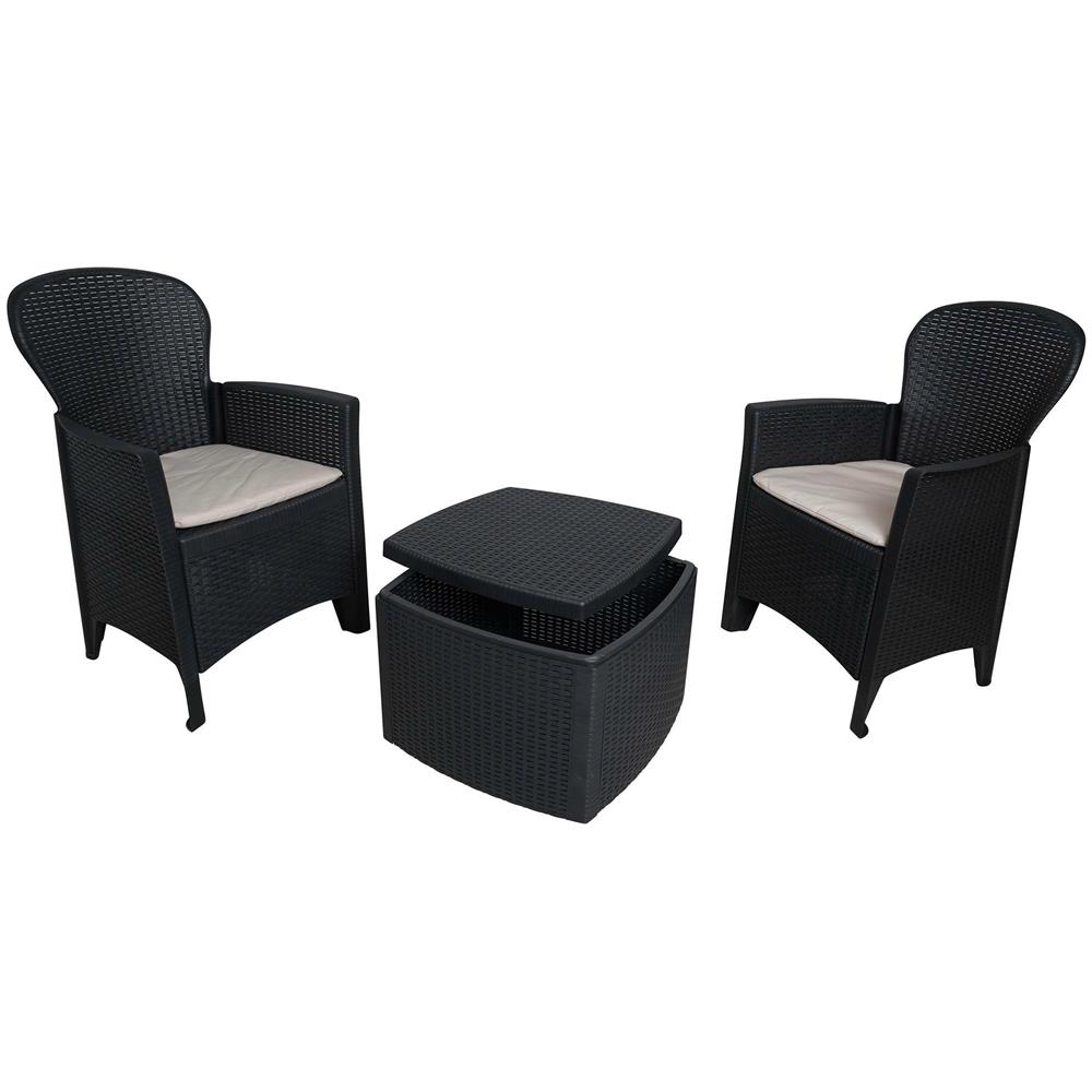 Set Salotto Da Esterno Napoli, Set Da Giardino Con 2 Poltrone Ed 1 Tavolino Contenitore, Salottino Effetto Rattan, 100% Made In Italy, Antracite - Foto 4