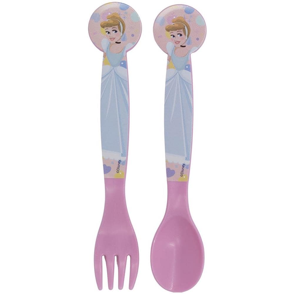 Disney Set 2 Posate Rosa Per Bambini In Plastica Principesse Cenerentola Cucchiaio E Forchetta - Foto 2