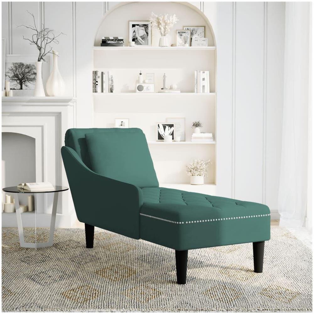 Sdraio con Cuscino e Bracciolo Destro in Velluto Verde Scuro - Foto 2