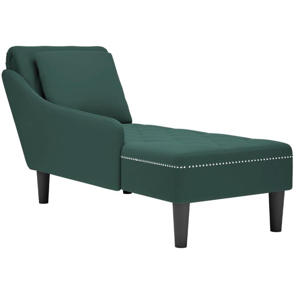 Sdraio con Cuscino e Bracciolo Destro in Velluto Verde Scuro - Foto 1