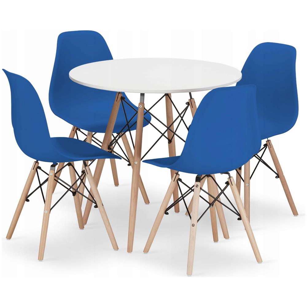 Tavolo rotondo Valora KOVA Ø80 bianco + 4 sedie blu OSAKA - Foto 1