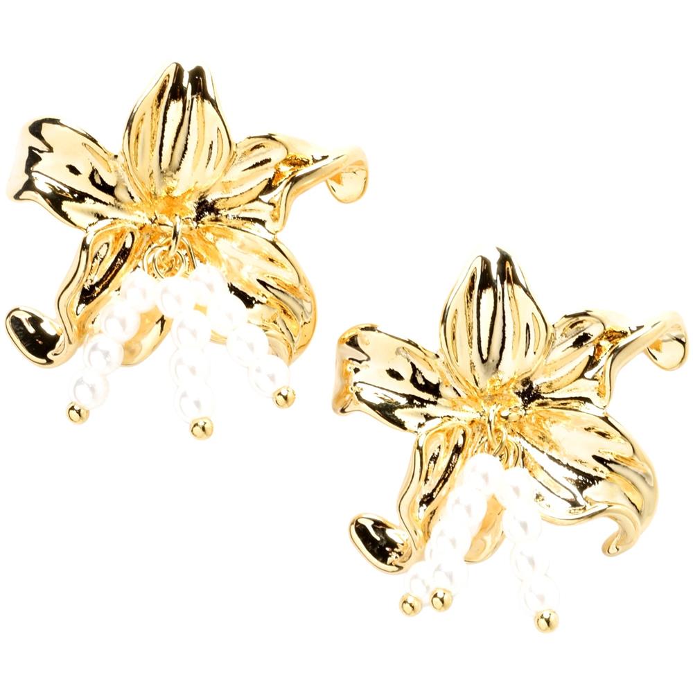 Orecchini a Fiore con Perline in Oro - Foto 1