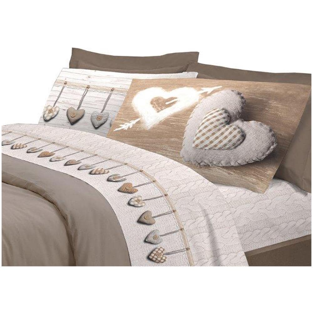 Completo Lenzuola Matrimoniale 100% Cotone – Linea Pensieri Delicati Love Mountain, Blu, Made In Italy