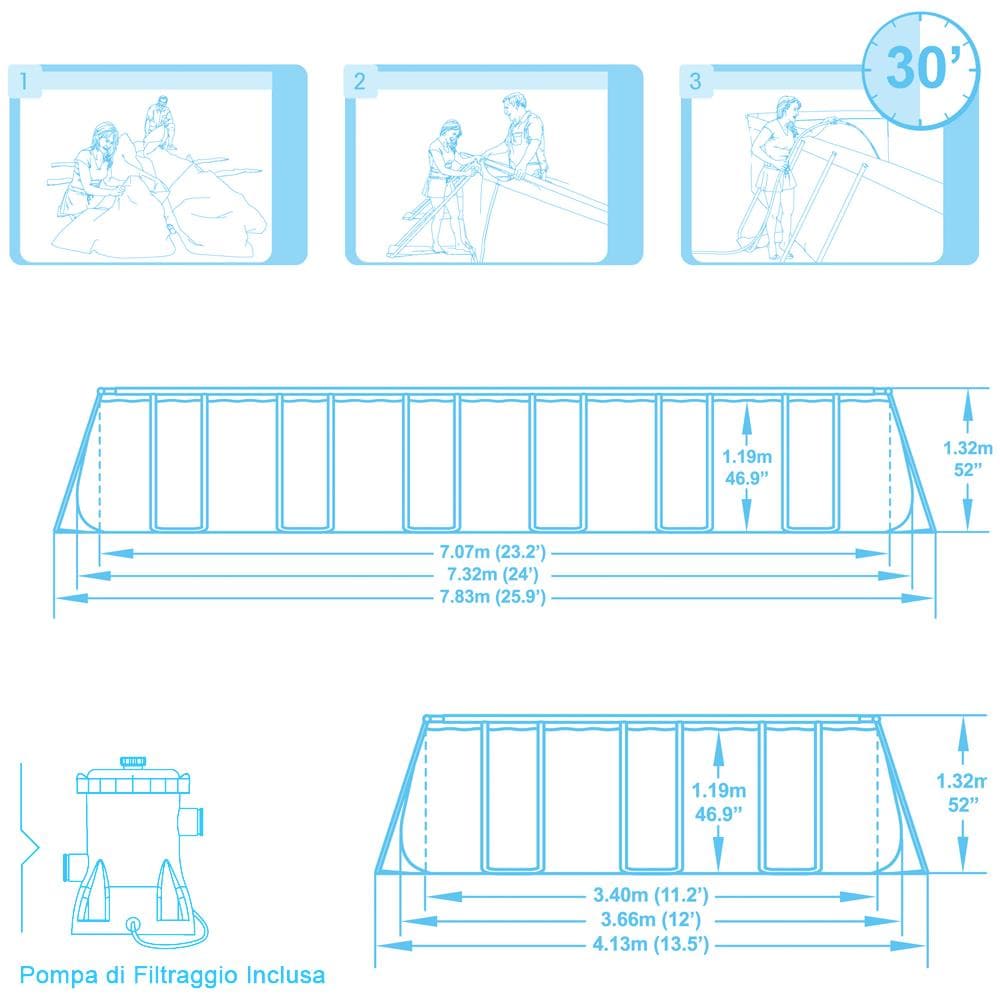 Piscina Rettangolare Frame 732x366x132cm 31820lt Con Accessori 56229 - Foto 2