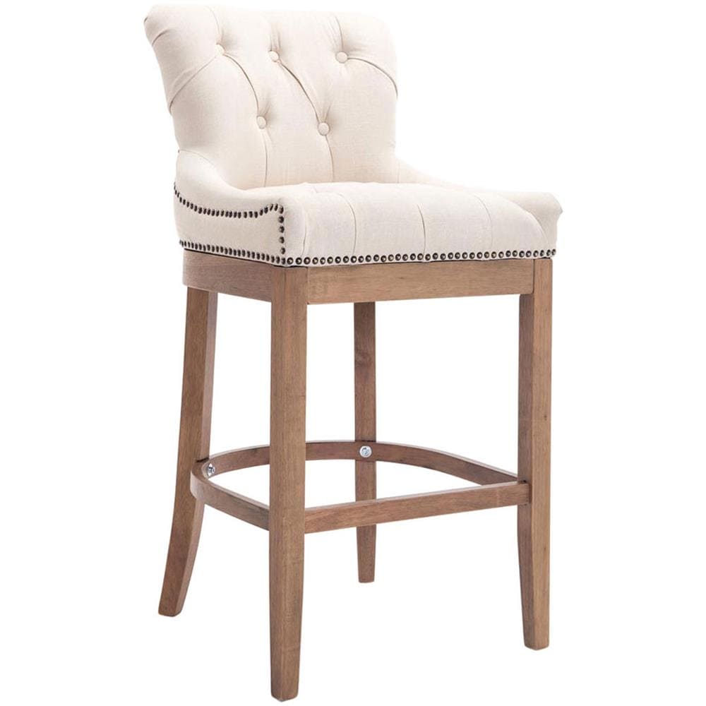 Sgabello Legno Lakewood Antico-Chiaro - Sgabello Alto Vintage in Tessuto - Sedia Bar Chesterfield con Poggiapiedi Alt. 74 cm Crema - Foto 1