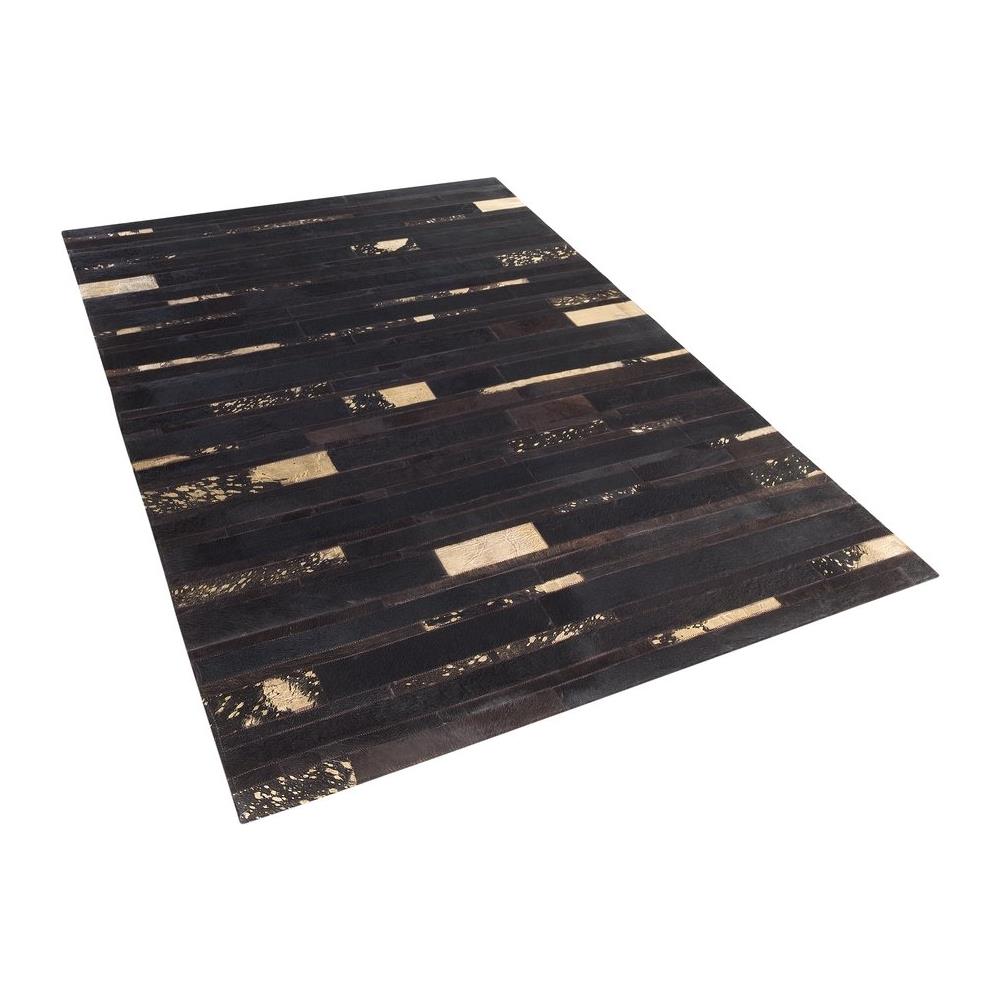 Tappeto Patchwork Nero E Oro In Pelle - 140x200cm - Artvin - Foto 2