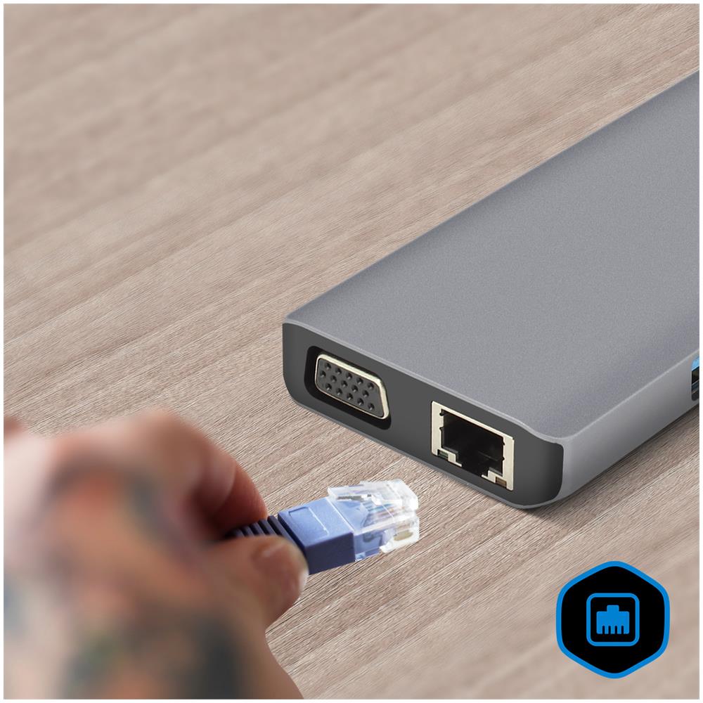 Hub Usb-c 3x Usb 1x Hdmi 1x Vga 1x Ethernet 1x Usb-c 1x Microsd /sd Grigio - Foto 2