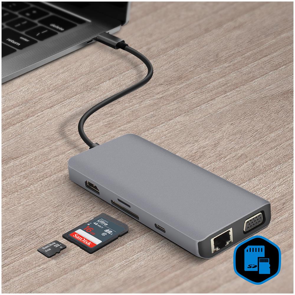 Hub Usb-c 3x Usb 1x Hdmi 1x Vga 1x Ethernet 1x Usb-c 1x Microsd /sd Grigio - Foto 7