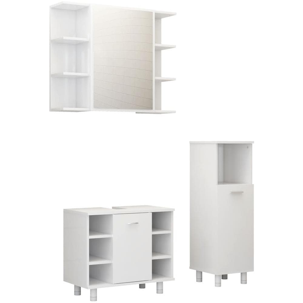 Set Mobili da Bagno 3 pz Bianco in Truciolato - Foto 2