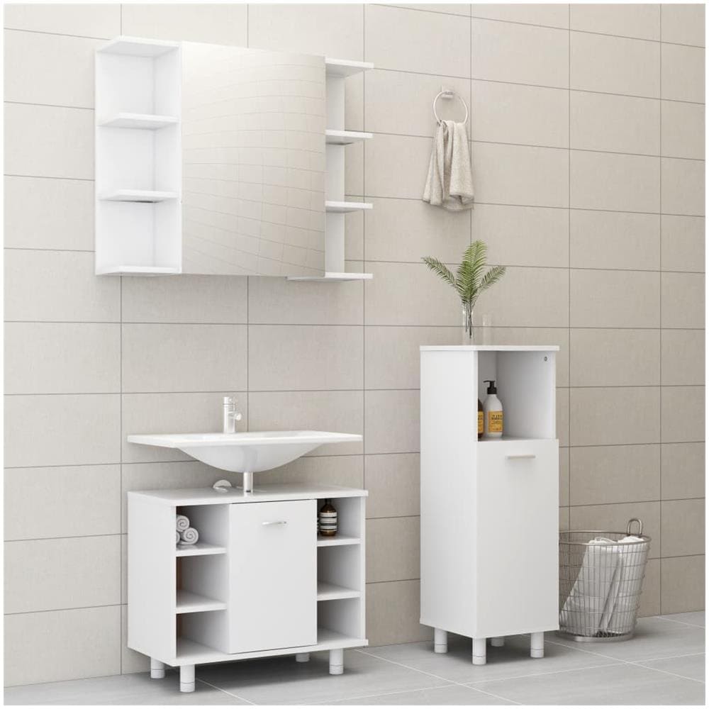Set Mobili da Bagno 3 pz Bianco in Truciolato - Foto 1