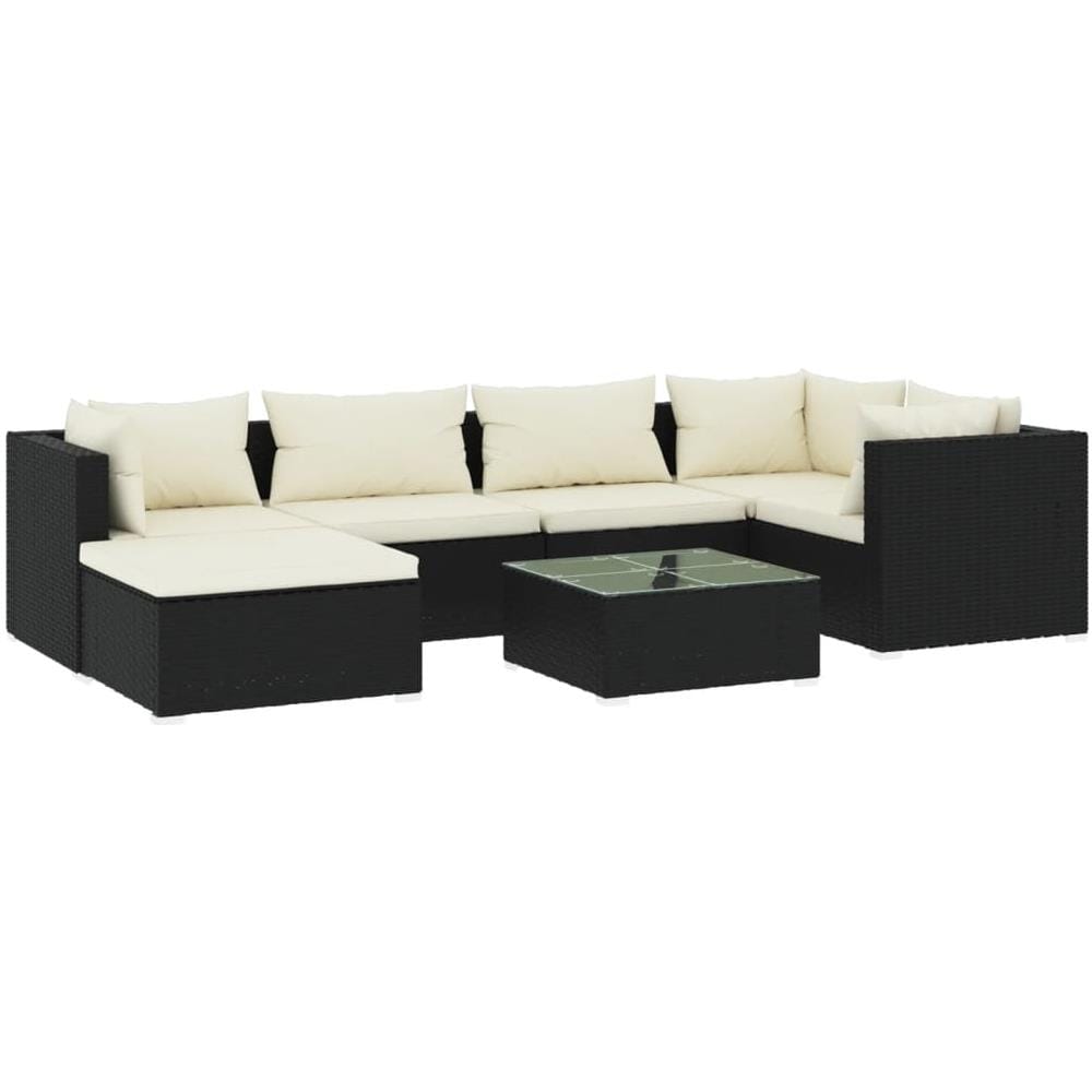 Set Divani Da Giardino 7 Pz Con Cuscini In Polyrattan Nero - Foto 1