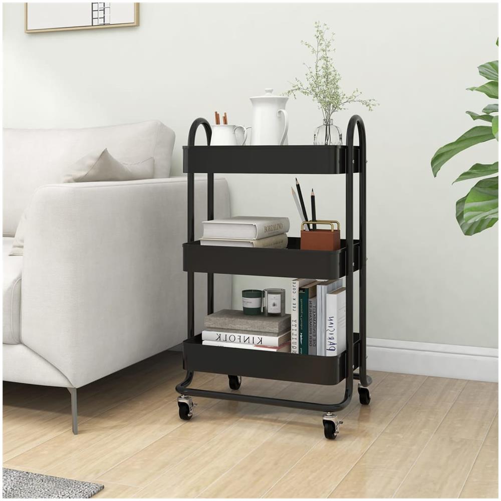Carrello A 3 Livelli Nero 43x34x79 Cm In Acciaio - Foto 1