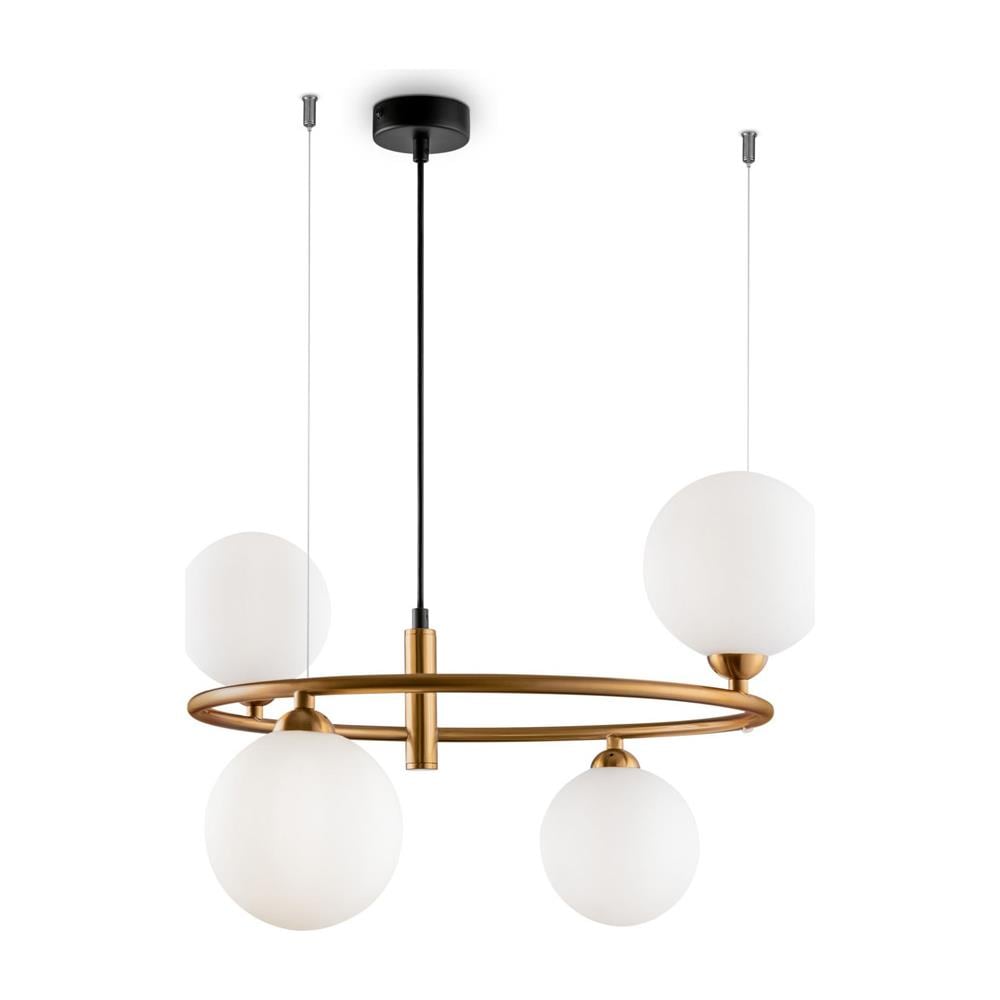 Lampadario Contemporaneo Ring Metallo Ottone 4 Luci E Rosone Nero - Foto 1