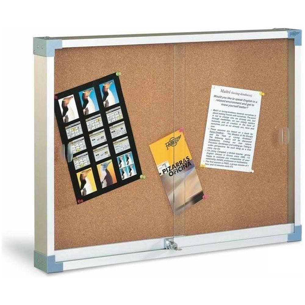 Bacheca Stand Espositore Sughero Cristallo 90 X 120 Cm Marrone Argentato - Foto 1