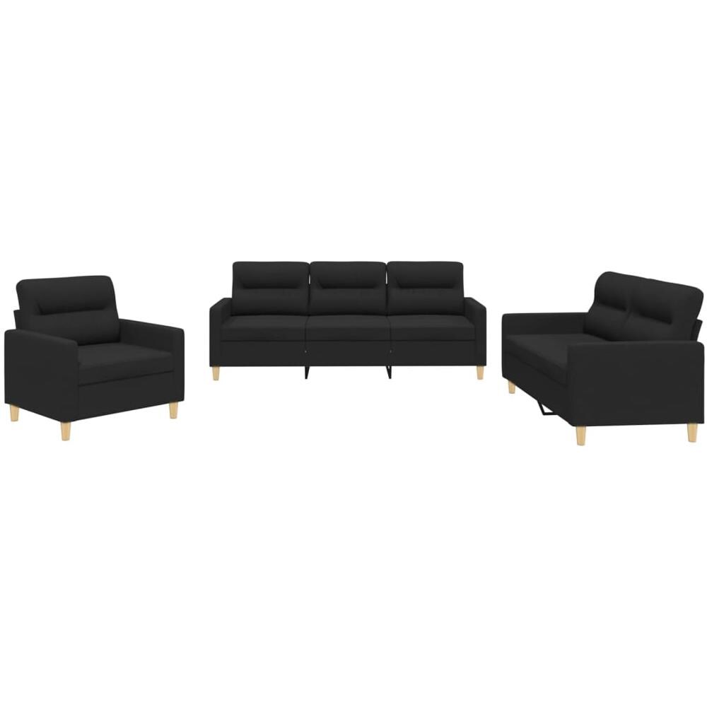 Set Di Divani 3 Pz Con Cuscini Nero In Tessuto - Foto 2