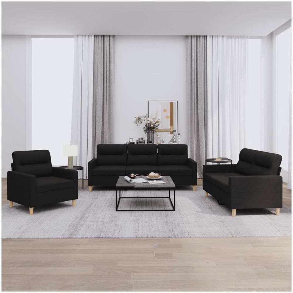 Set Di Divani 3 Pz Con Cuscini Nero In Tessuto - Foto 1