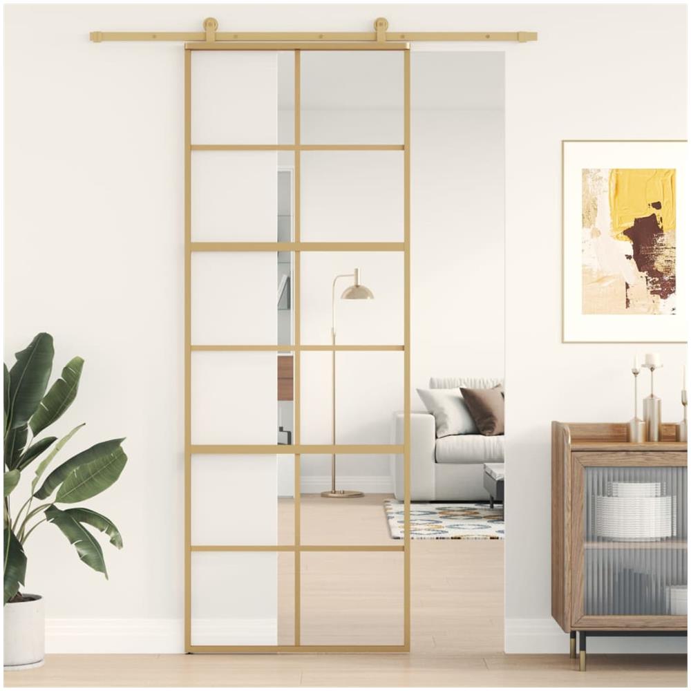 Porta Scorrevole Dorata 76x205 Vetro Trasparente Esg Alluminio - Foto 1