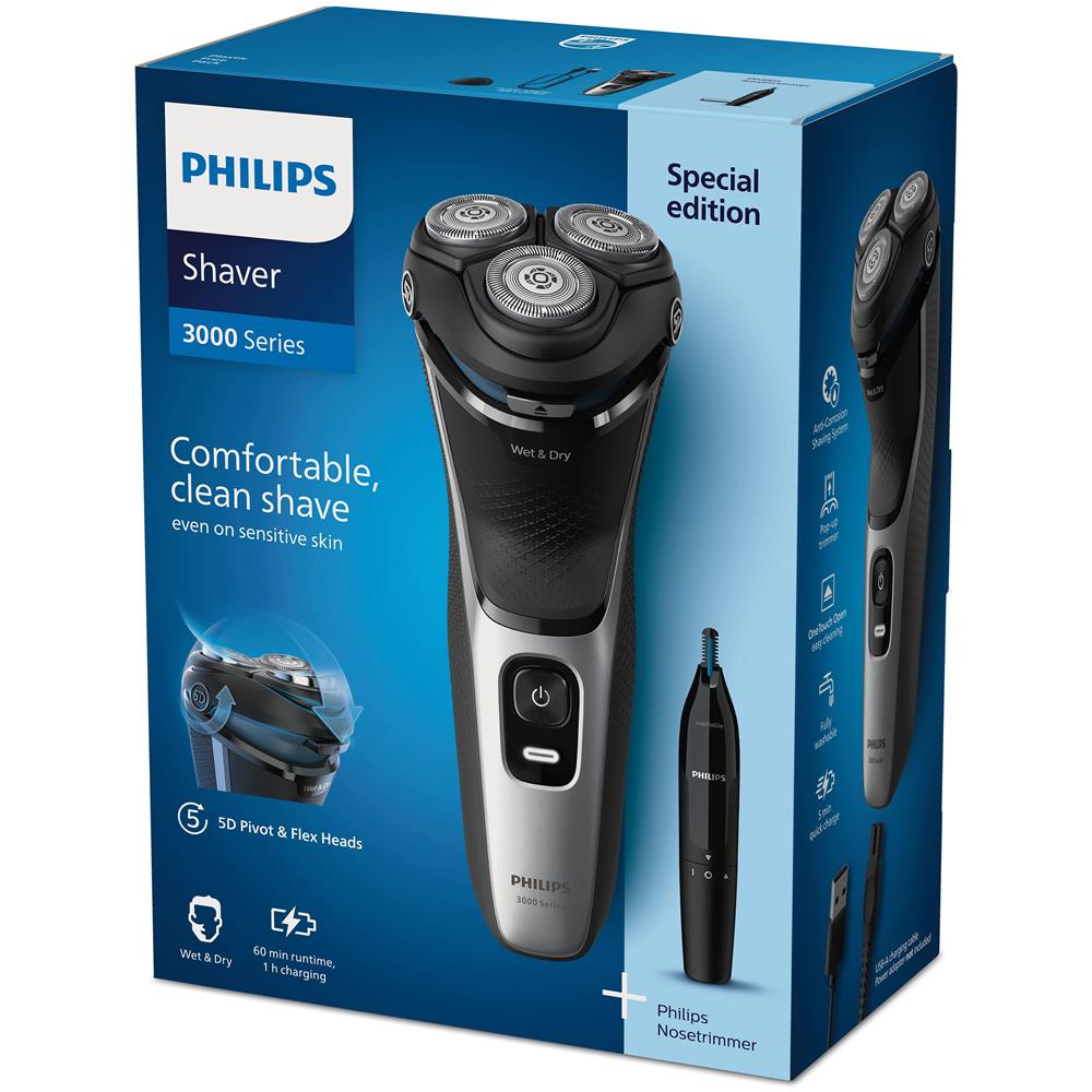 Rasoio Elettrico Shaver S3143/02 Wet & Dry 3000 Series Colore Nero /Argento - Foto 2