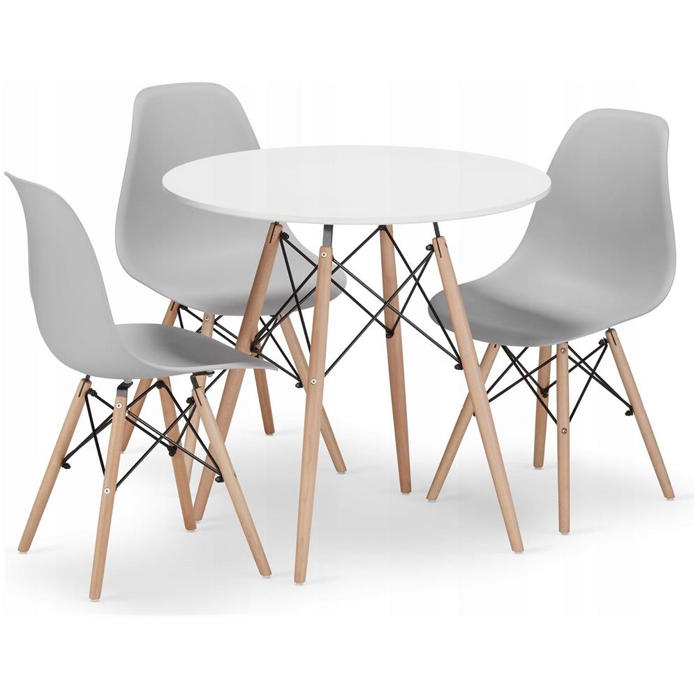 Tavolo rotondo Valora KOVA Ø80 bianco + 3 sedie OSAKA grigio - Foto 1