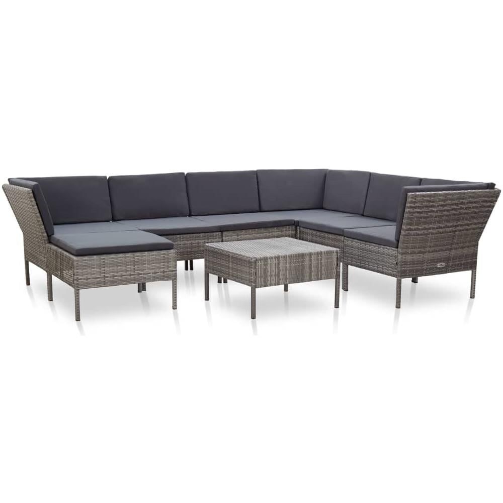 Set Divani Da Giardino 8 Pz Con Cuscini In Polyrattan Grigio - Foto 1