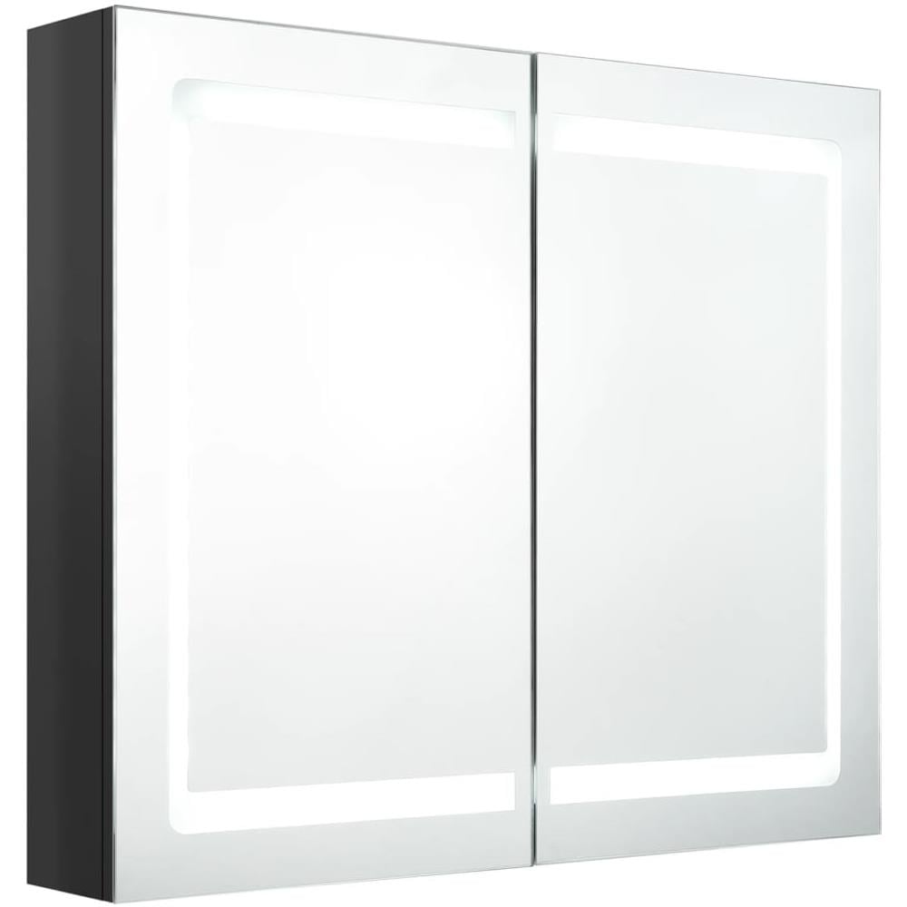 Armadietto Bagno con Specchio e LED Nero Lucido 80x12x68 cm - Foto 2