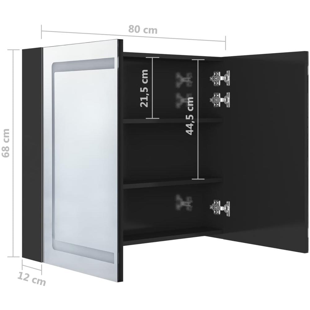 Armadietto Bagno con Specchio e LED Nero Lucido 80x12x68 cm - Foto 8