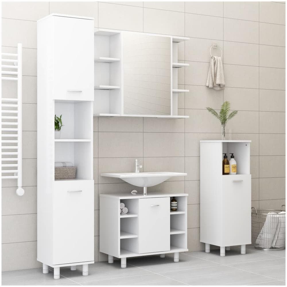 Set Mobili da Bagno 4 pz Bianco in Truciolato - Foto 1