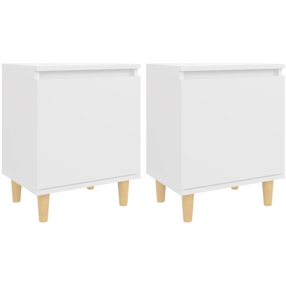 Comodini con Gambe in Legno Massello 2pz Bianchi 40x30x50 cm - Foto 2