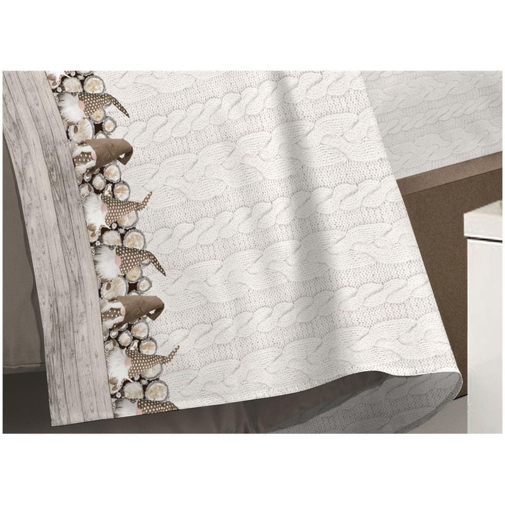 Completo Lenzuola Flanella Pensieri Delicati 100% Cotone Disegno Gnomi Piazza E Mezza Beige - Foto 7
