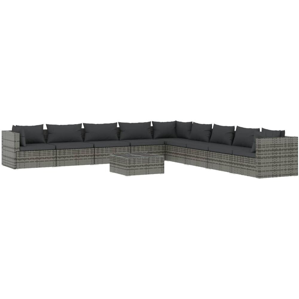 Set Divani Da Giardino 10 Pz Con Cuscini In Polyrattan Grigio - Foto 1