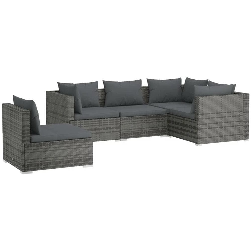 Set Divani Da Giardino 5 Pz Con Cuscini In Polyrattan Grigio - Foto 1