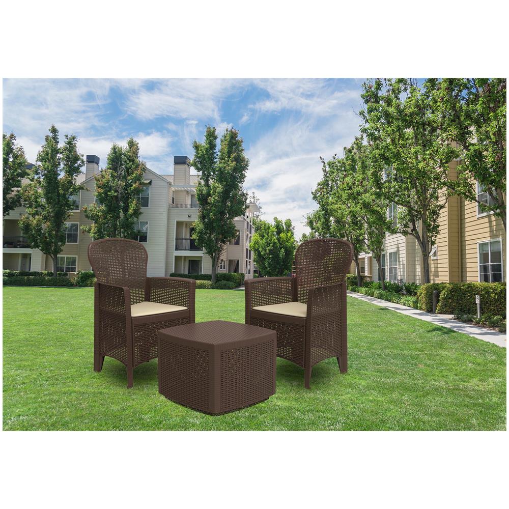 Set Salotto Da Esterno Napoli, Set Da Giardino Con 2 Poltrone Ed 1 Tavolino Contenitore, Salottino Effetto Rattan, 100% Made In Italy, Marrone - Foto 1