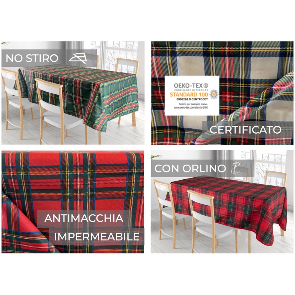 Tovaglia Cucina Soggiorno Antimacchia Idrorepellente Fantasie Tartan Splash Vari Colori 140x360cm Verde - Foto 2