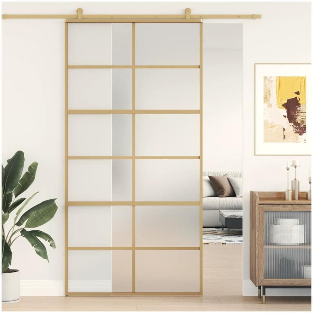 Porta Scorrevole Oro 102,5x205 Vetro Smerigliato Esg Alluminio - Foto 1