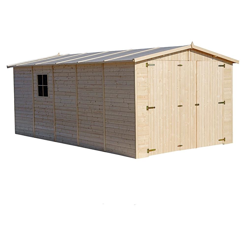 Garage In Legno 15 M2 - Magazzino Con Finestre - A222x516x324 Cm - In Pannelli In Legno Naturale - Capanno Da Giardino - Timbela M101 - Foto 1