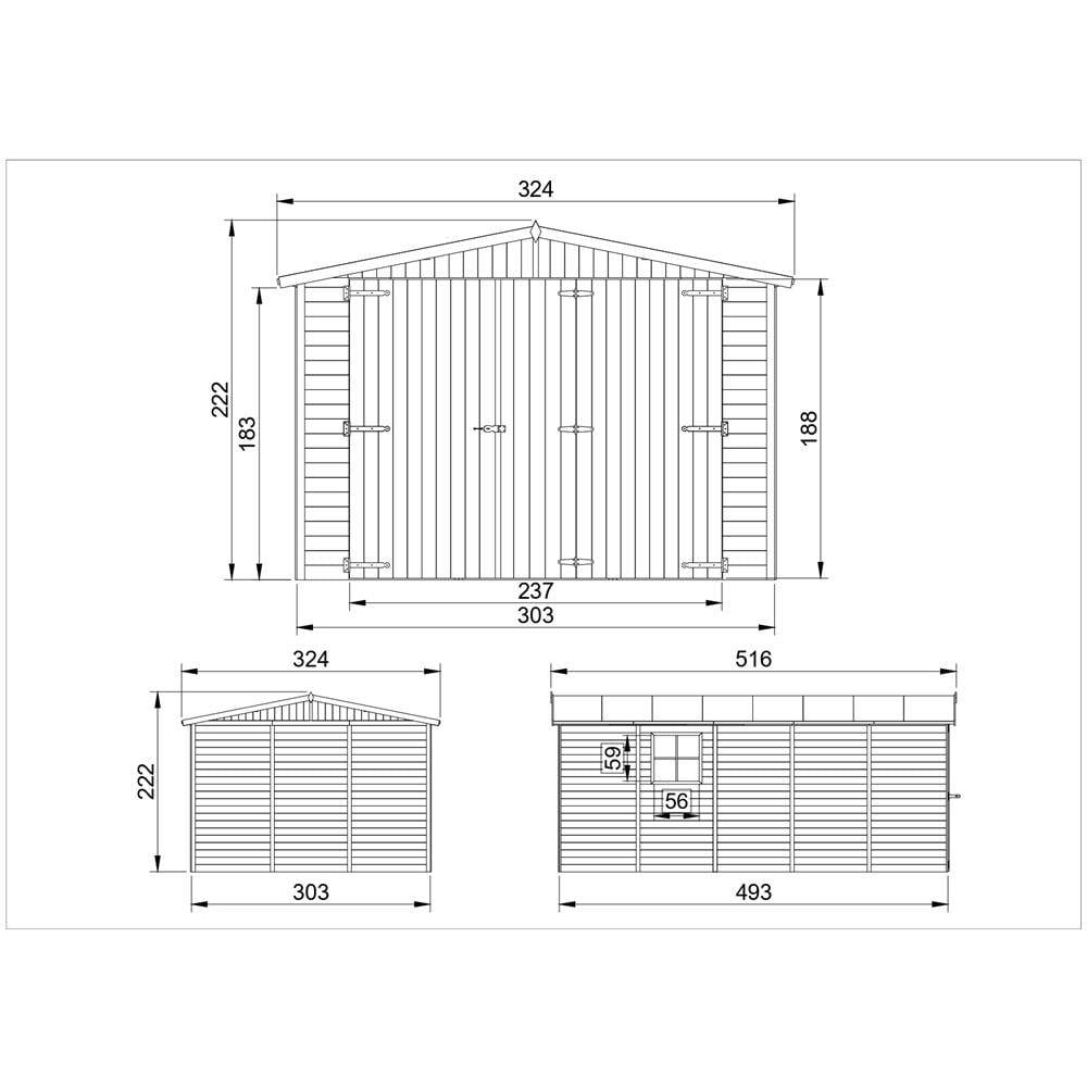 Garage In Legno 15 M2 - Magazzino Con Finestre - A222x516x324 Cm - In Pannelli In Legno Naturale - Capanno Da Giardino - Timbela M101 - Foto 8