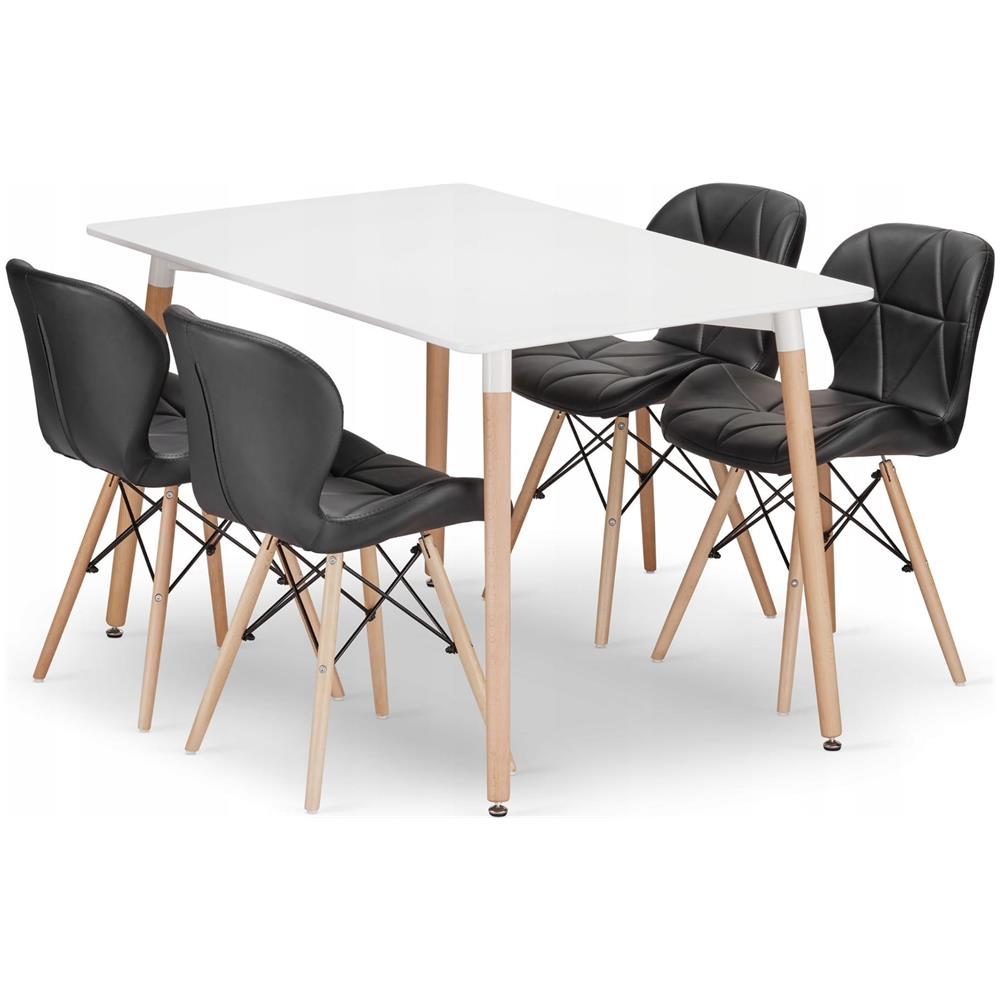 Set tavolo rettangolare VALORA YURO con 4 sedie nere WAKO - Foto 1