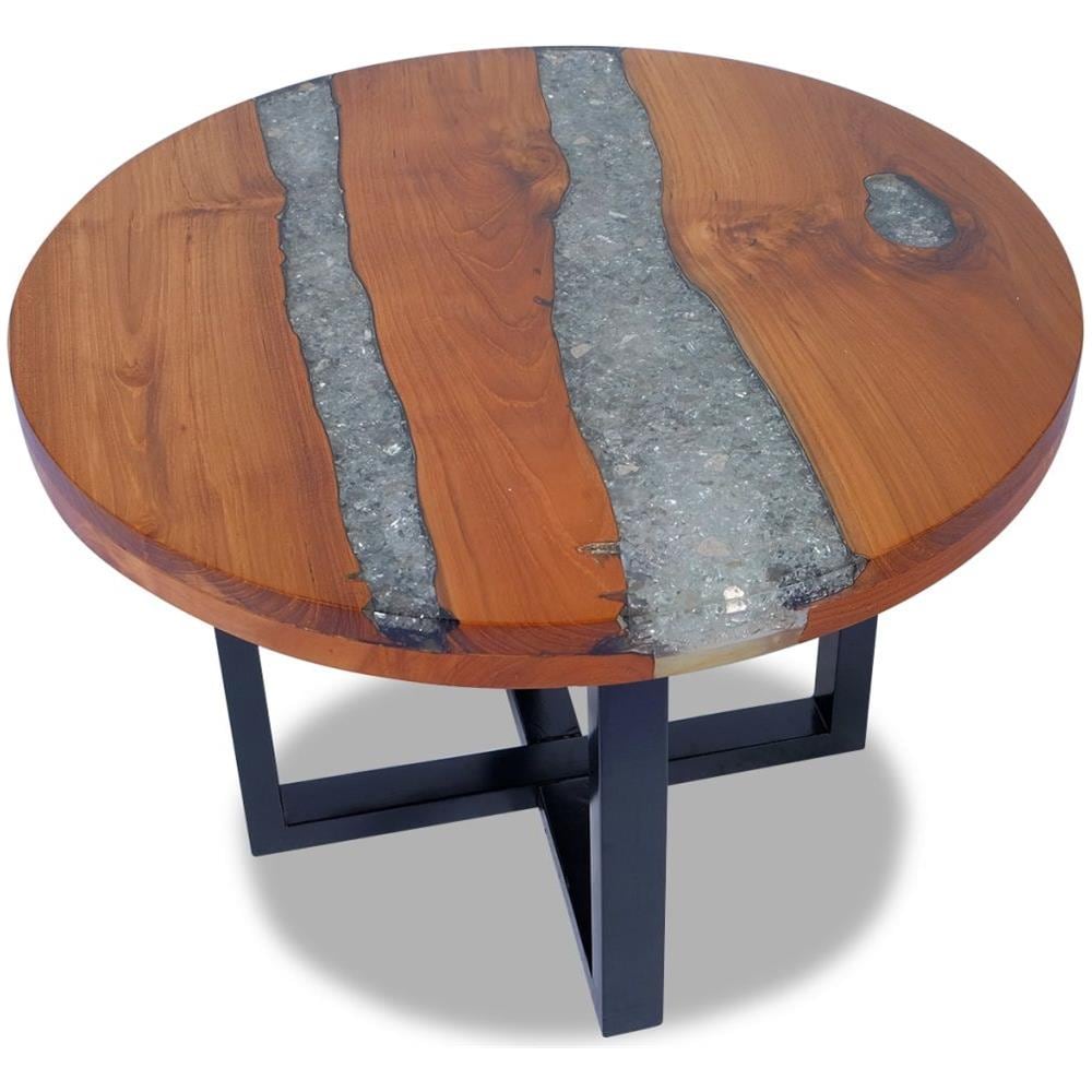 Tavolino Da Caffè In Legno Di Teak Solido E Resina 60 Cm - Foto 1